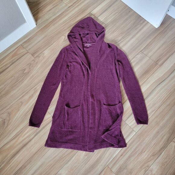 Barefoot Dreams Cozychic Lite Coastal Hooded Long Cardi in Burgundy - Picture 3 of 11